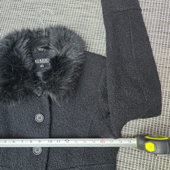Vintage Giacca Black Pea Coat with Faux Fur Collar M - Picture 9 of 14